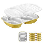 Aluminum Foil Pans of Divided Compartment with Snap-On Lids (5 Pack) | 2X Thicker Heavy Duty Reusable Container 27oz for Take-Out (Gold)