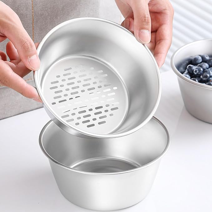 2 Set Berry Baskets,316 Stainless Steel Strainer Set,Fruit Washing Bowl with Strainer,Small Metal Colander for Berries, Strawberry, Grape, Cherry, Dishwasher Safe