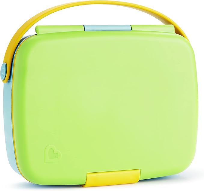 Munchkin Lunch Bento Box for Kids and Toddlers, Includes Stainless Steel Utensils, BPA-Free, 18 Months and Up, Blue/Green/Yellow