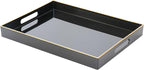 Black Sturdy Acrylic Serving Tray with Handles-15.7x11.8Inch, Morden Plastic Rectangular Serving Tray for Coffee Table Bathroom, Ottoman, Home Decor