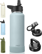 CIVAGO 40 oz Insulated Water Bottle With Straw, Stainless Steel Sports Water Cup Flask with 3 Lids (Straw, Spout and Handle Lid), Double Walled Travel Thermal Canteen Mug, Sage