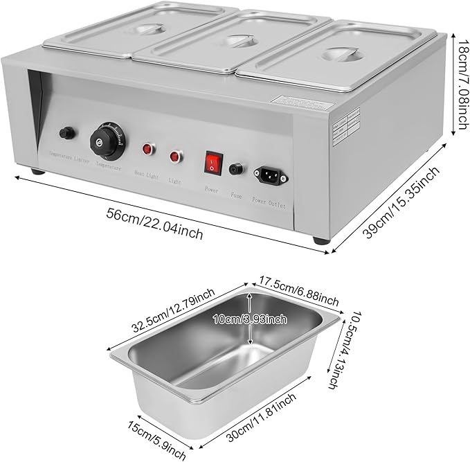 300W Electric Melting Pot for Chocolate w/Adjustable Temperature,Commercial Chocolate Warmer Melting Pot Chocolate Melter Pot Machine for Home or Bakery Use 3 Tanks for 26.46lb of Tempered Chocolate