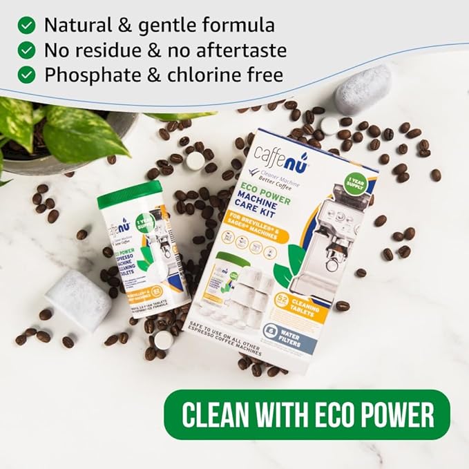 Breville Compatible Cleaning Tablets & Water Filter. 52 Espresso Machine Cleaning Tablets & 6 Breville Filters for Espresso Machine. Removes Build-up & Filters Water Impurities. Years Supply.