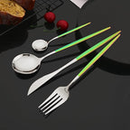 JASHII Flatware Set 24 Piece, Stainless Steel Silverware Set, Macaron Small Fresh Color Cutlery Set, Modern Elegant Tableware Set for Party, Christmas, Dinner (Rainbow Silver)