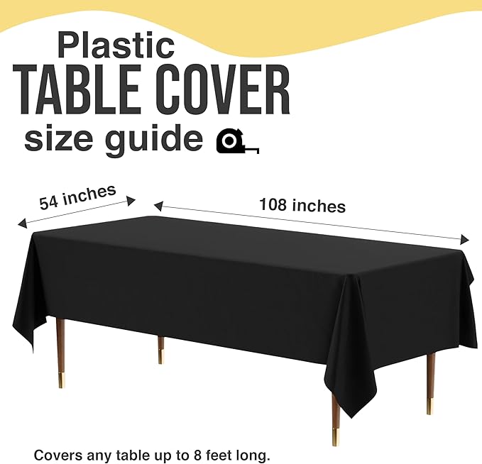 Party Solids 66% Thicker Premium Plastic Table Cloth Rectangle Table Cover 0.5 Mil 6 Pack Black Table Cloth 54 Inch x 108 Inch Disposable Tablecloth Won't Tear Easily Like Cheap Thin Brands