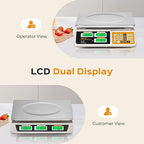 Bonvoisin Price Computing Scale 88lb/ 40kg, Commercial Food Weighing Scale 2g Division, Rechargeable Produce Deli Scale with Stainless Steel Plate for Farmer's Markets, Retail Outlets, Butcher Shops