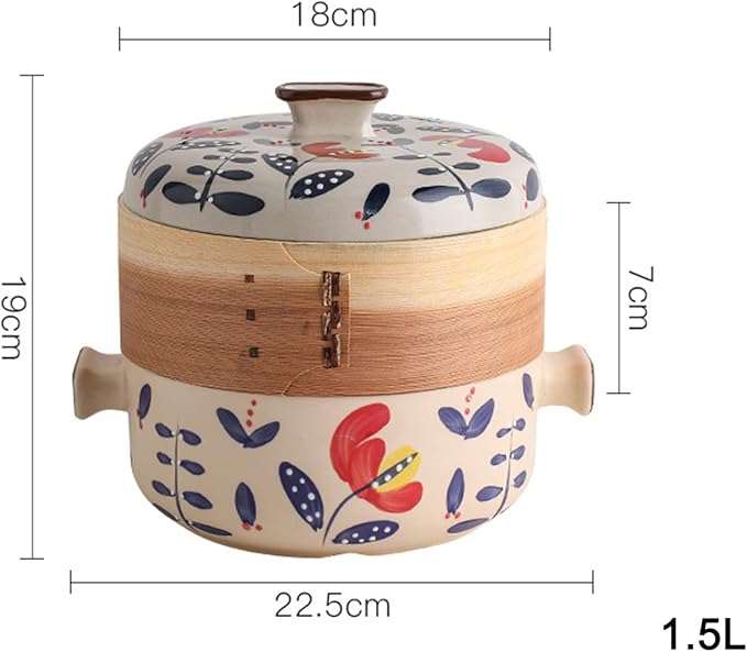 Japanese Casserole Pot with Handles for Cooking, Ceramic Casserole Clay Pot Steam Stew Pot with Steamer Basket,A,1.5L