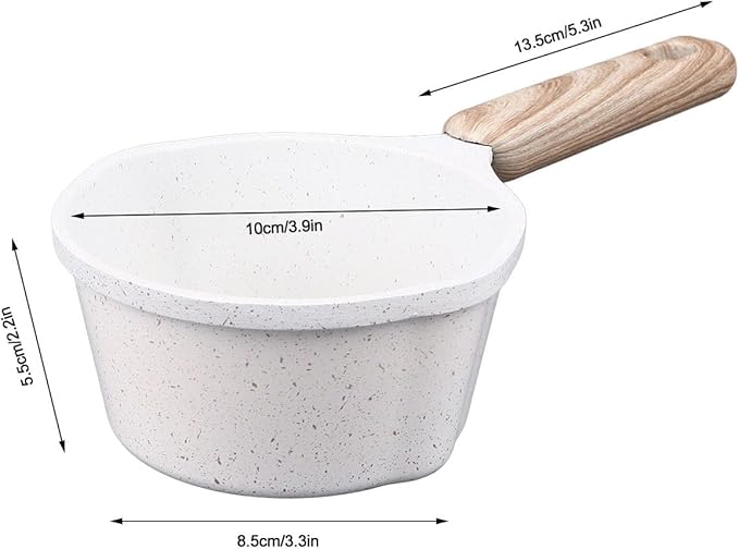 Mini Milk Warmer Pot, 9.5oz/280ml Nonstick Sauce Pan Butter Melting Pot for Stove Top, Small Coffee Milk Warmer with Pour Spout for Home Kitchen Restaurant Cooking, Heating, Boiling (White)