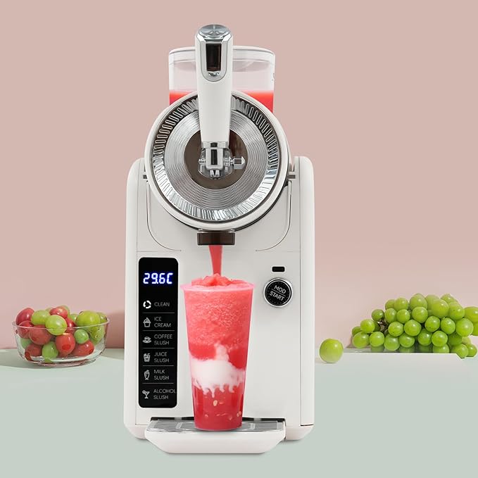 5 Preset Slushie Machine & Ice Cream Maker, 185W Commercial Slushie Maker for Ice Cream, Milkshakes & Cocktails, 61oz Capacity Slushy Machine with LED Display (Beige, 1.8L)