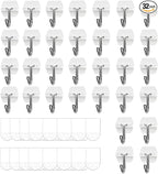 32 Clear Small Wall Hooks with 40 Removable Strips, Wire Toggle Hooks for Walls no Damage, Utility Hooks Heavy Duty with Adhesive Strips for Hanging, No Tools, Value Pack