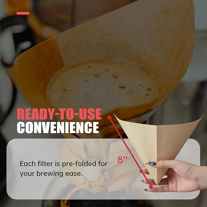 200ct Pre-folded Unbleached Cone Coffee Filters, Upgraded 30% Natural Thicker Paper for Pure Taste, Compatible with Pour-Over Coffee Makers