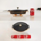 11" x 7.5" Ceramic Oval Casserole Dish with Glass Lid and rack, 40 OZ Serving Soup Tureen,Chafing Dish for Buffet, Family Food preserve Tray, Catering Casserole for Party Style, Black