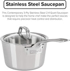 Viking Culinary 3-Ply Stainless Steel Stock Pot, 12 Quart, Includes Metal Lid & Culinary Contemporary 3-Ply Stainless Steel Saucepan, 2.4 Quart