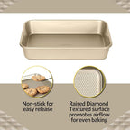 Glad Baking Pan Nonstick - Oblong Metal Dish for Cake and Lasagna - Heavy Duty Carbon Steel Bakeware, Small, Gold