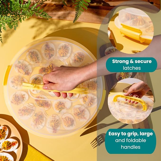 Classy Deviled Egg Carrier with Lid & Handles - Portable Egg Tray Platter for Holidays & Parties - Dishwasher-Friendly - Yellow