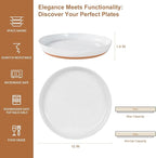 4 Piece Stoneware Plate Sets, White Ceramic Dinner Plates, 10 Inch Modern Porcelain Serving Plates, Scratch Resistant, Microwave&Dishwasher Safe,White(Brown Bottom)