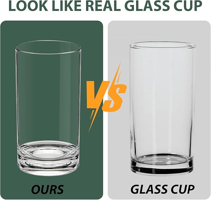 17 Oz Plastic Tumblers Set of 12, Clear Plastic Drinking Glasses, Plastic Cups Reusable, Highball Glasses Drinking Set for Kitchen Poolside Patio,Dishwasher-Safe, Shatterproof, BPA-Free