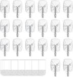 20 Small Hooks+24 Removable Strips, Clear Wire Hanger Hooks, Damage-Free Utility Hooks, Heavy Duty with Adhesive Strips, No Tools Wall Hook for Hanging, Value Pack