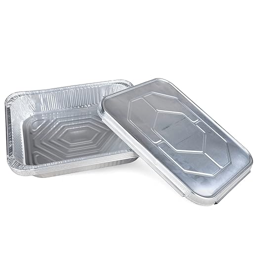 IDL Packaging Half-Size Aluminum Steam Table Pans with Lids - Medium, 13" x 11" x 2" (Pack of 5) - Disposable Foil Pan for Grilling, Roasting, BBQ, Baking, Freezing - Catering Supplies