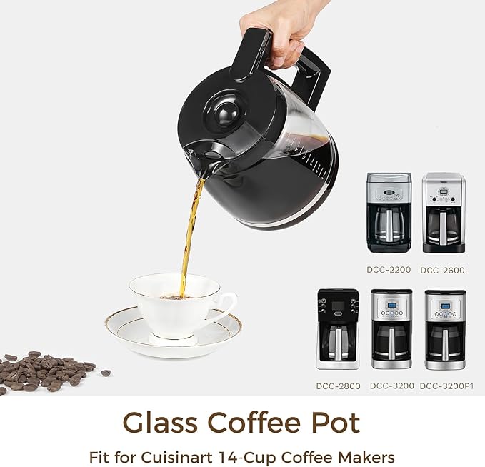 14 Cup Carafe Replacement Compatible with Cuisinart, Coffee Pot Replacement 14 Cup for DCC-3200, DCC-3200P1, DCC-2200, DCC-2600, DCC-2800, Heat-Resistant, Easy-Pour Spout
