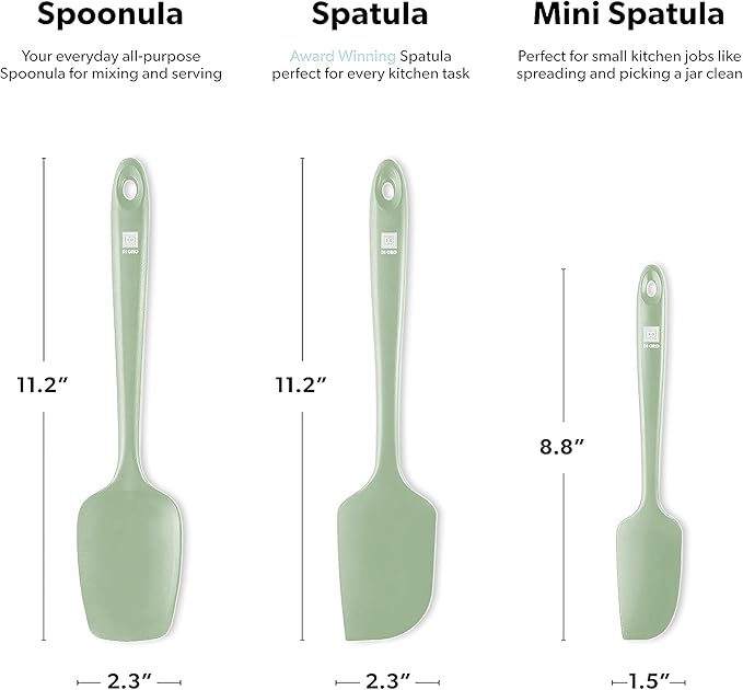 di Oro Living Silicone Spatula Set - Rubber Kitchen Spatulas for Baking, Cooking, Mixing - 600°F Heat-Resistant & BPA Free Silicone Scraper Spatulas for Nonstick Cookware - Dishwasher Safe (3pc, Sage)