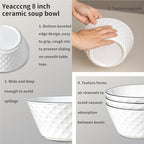 Yeacccng Deep Soup Bowls Set of 3, 46oz Large Cereal Bowls, Large Soup Bowl for Kitchen, 8 inch Diamond Pattern Decorative Bowls, Dishwasher & Microwave Safe, Scratch-Resistant, Lead-Free, Easy Clean