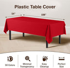 Party Solids 12-Pack Premium Plastic Tablecloth 54in. x 108in. Rectangle Table Cover - Red