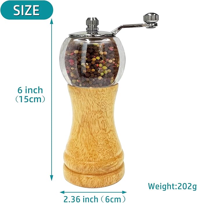 Wooden Pepper Salt Grinder Set Manual Pepper Mill Set Classical Hand Shake Ceramic Blades Metal Handle