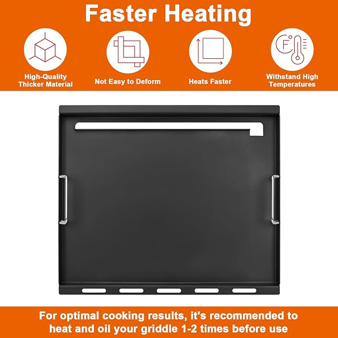 Full-Size Griddle Insert for Char-Griller 5050 3001 5650 3008 3030 3725, Flat Top Griddle with Handles for Chargriller Charcoal Grills, Cooking Griddles for Chargriller with 2 Pcs Fire Grate Hangers