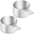 2PCS 1Cup (240ml, 8oz) Single Measuring Cup, Etched Inner Scale Stainless Steel Measure Scoop, Metric and US Measurement, Dishwasher Safe