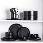 LERATIO Stoneware Dinnerware Sets for 6,Handcarft Ceramic Plates and Bowls Sets,Chip and Scratch Resistant Dishes, Dishwasher & Microwave Safe, Oven safe,Reactive Glaze-Black
