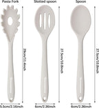 Silicone Cooking Spoons, Heat Resistant Large Silicone Pasta Slotted Spoon Solid Basting Spoon set for Nonstick Cookware, BPA Free Black Kitchen Silicone Spoons set for Mixing, Serving, Draining White