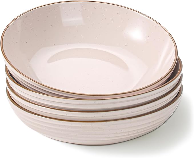 famiware Jupiter Pasta Bowls, 30 OZ Large Salad Bowls Set of 4, Microwave and Dishwasher Safe, Sturdy and Stackable, Serving Bowls for Kitchen, Light Pink