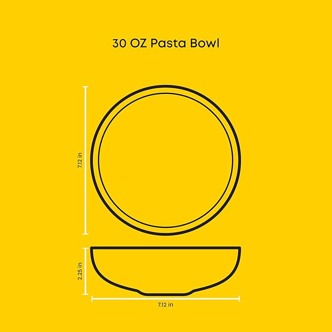 JoyJolt Mesa 30oz Stoneware Pasta Bowls Set of 4, Salad and Serving Bowls for Kitchen, Oatmeal Soup Dinner, Matte Beige, Dishwasher and Microwave Safe, Wide and Shallow Plate