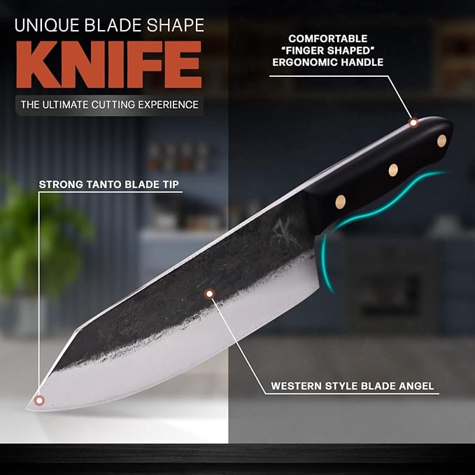 Kitchen perfection Handmade Chefs Carving Knife For Meat Cutting- Extremely Sharp Cooking Knife 8 Inch -Hand Sharpen Best Gift For Men - High Carbon Steel w/Leather Sheath