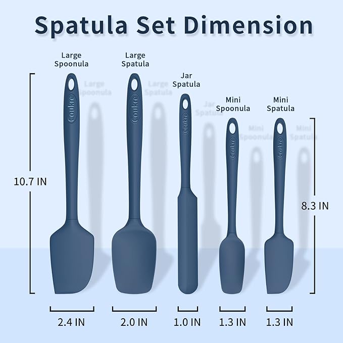 Coukre Silicone Spatula Set of 5,High Temperature Resistant, Food Grade Silicone, Dishwasher Safe, for Baking, Cooking (Pure Dark Blue)