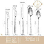 KINGSTONE Silverware Set, 30-Piece 18/10 Stainless Steel Brushed Handle Flatware Cutlery Set, for Kitchen, Home, Party, Wedding Gift, Rust Resistant and Dishwasher Safe