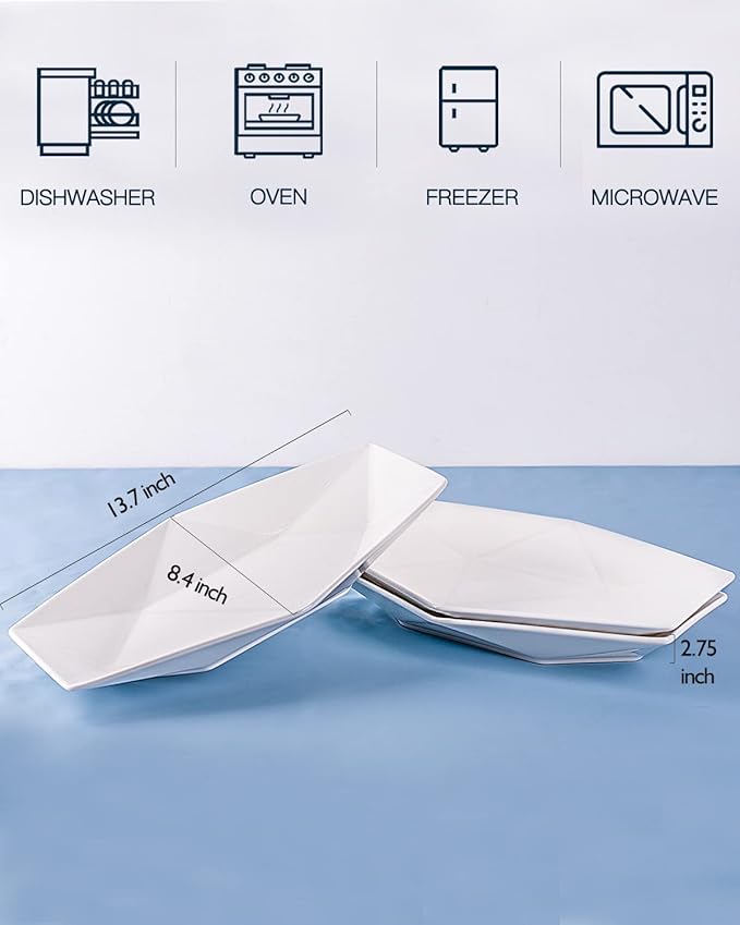 DELLING 13.7 inch Serving Platter, Geometric Serving Plates, White Porcelain Platters for Serving Food, Serving Trays for Party, Entertaining, Appetizer, Fruit, Salad, Oven Safe Dinnerware Set of 3