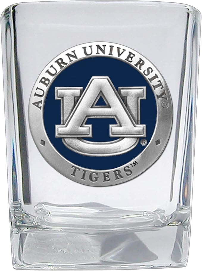 Heritage Pewter University of Auburn Square Shot Glass | Hand-Sculpted 1.5 Ounce Shot Glass | Intricately Crafted Metal Pewter Alma Mater Inlay