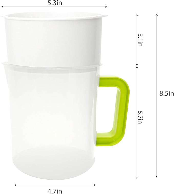 1.6 Quart Food Strainer Press Filter Bag Replacement, Juicer Pitcher with Built-in Drainer for Juicing Use After, Yogurt, Nut Milk, Soy Milk, Pulp Dairy Maker (1 Set, 5 Parts)