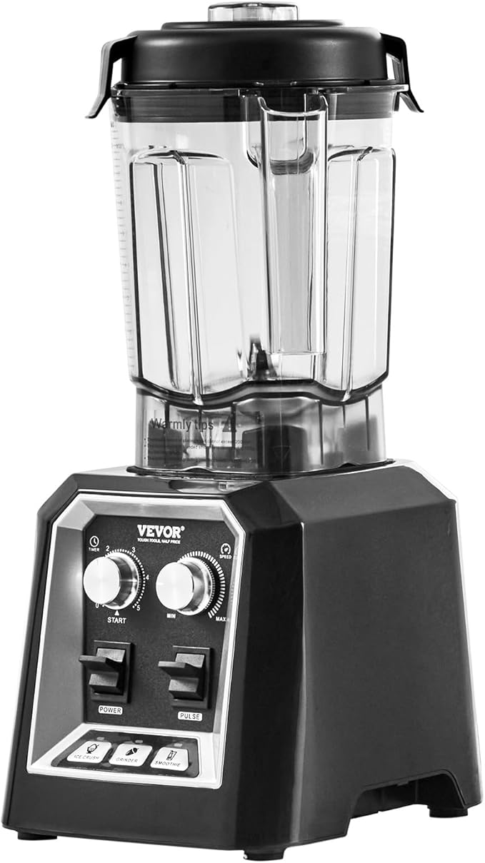 VEVOR Professional Blender, Commercial Countertop Blenders, 68 oz Jar Blender Combo, Stainless Steel 3 Functions, for Frozen Drinks, Shakes, Smoothies, Peree, and Crush Ice, Black