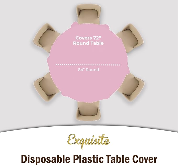 Exquisite 12-Pack Premium Plastic Tablecloth 84in. Round Table Cover - Pink