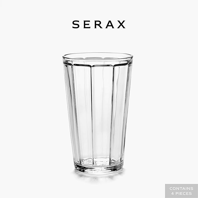 Set of 4 Longdrink Drinking Glasses | Surface glassware by Sergio Herman | Clear Water Glass Cups without Lids | Home Essentials, Kitchen Set | Suitable for Beer, Juice, Coffee