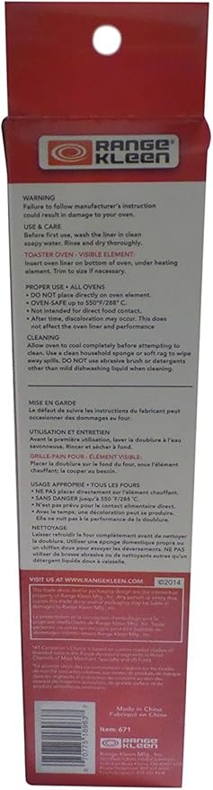 Range Kleen 671 Nonstick Reusable Toaster Oven Liner 11 Inch by 13 Inch