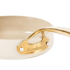 bloomhouse 8 Inch Heavy Duty Aluminum Premium PFA Free Ceramic Nonstick Saute/Deep Frying Pan Skillet - Almond Cream w/Gold Handle