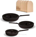 Our Place 8-Piece Essentials Complete Cookware Set - Ceramic Fry Pan Trio & Modular Rack Storage | Nontoxic Thermakind™ Nonstick, Oven Safe up to 450°F & Compatible with All Cooktops | Char