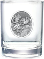 Heritage Pewter Moose Double Old Fashion | Double Rocks Glass 14 OZ for Liquor | Expertly Crafted Pewter Glass