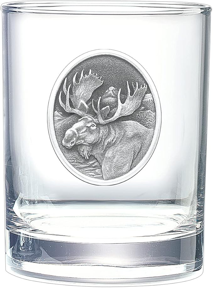 Heritage Pewter Moose Double Old Fashion | Double Rocks Glass 14 OZ for Liquor | Expertly Crafted Pewter Glass