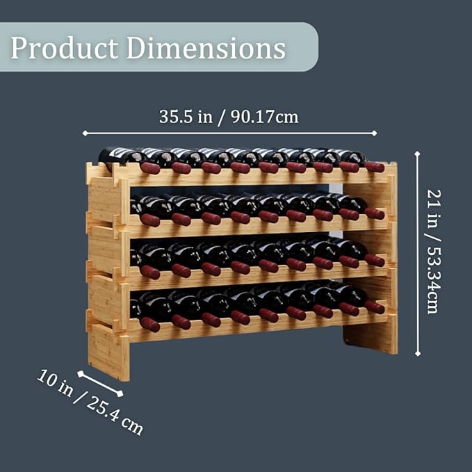 36 Bottle Bamboo Stackable Freestanding Wine Rack, No Tools Assembly, Durable, Wine and Liquor Bottle Storage for Small Spaces
