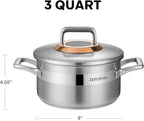 Hybrid Nonstick 3-Quart Stockpot,8 Inch Stainless Steel Stockpot with Lid,Non-stick Soup Pot,PFAS PFOA PTFE Free,Dishwasher-Friendly, Oven-Safe Up to 600°F,Compatible with All Cooktops